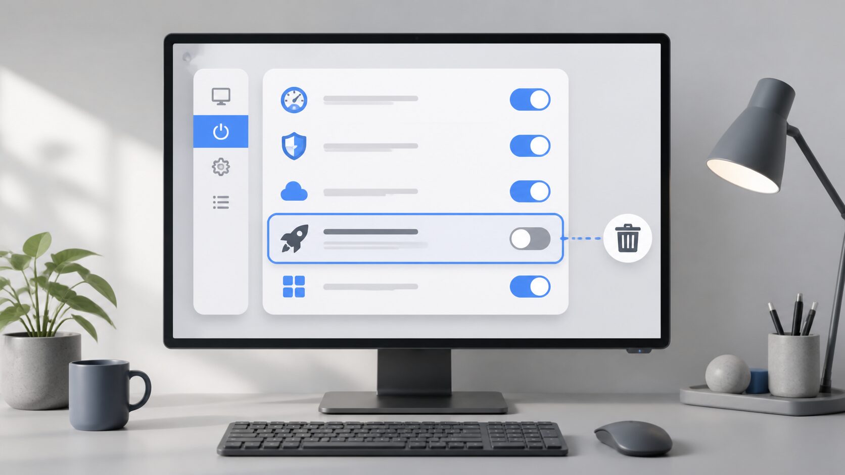 Windows 11でスタートアップアプリを確認し、不要な項目を無効化するイメージ