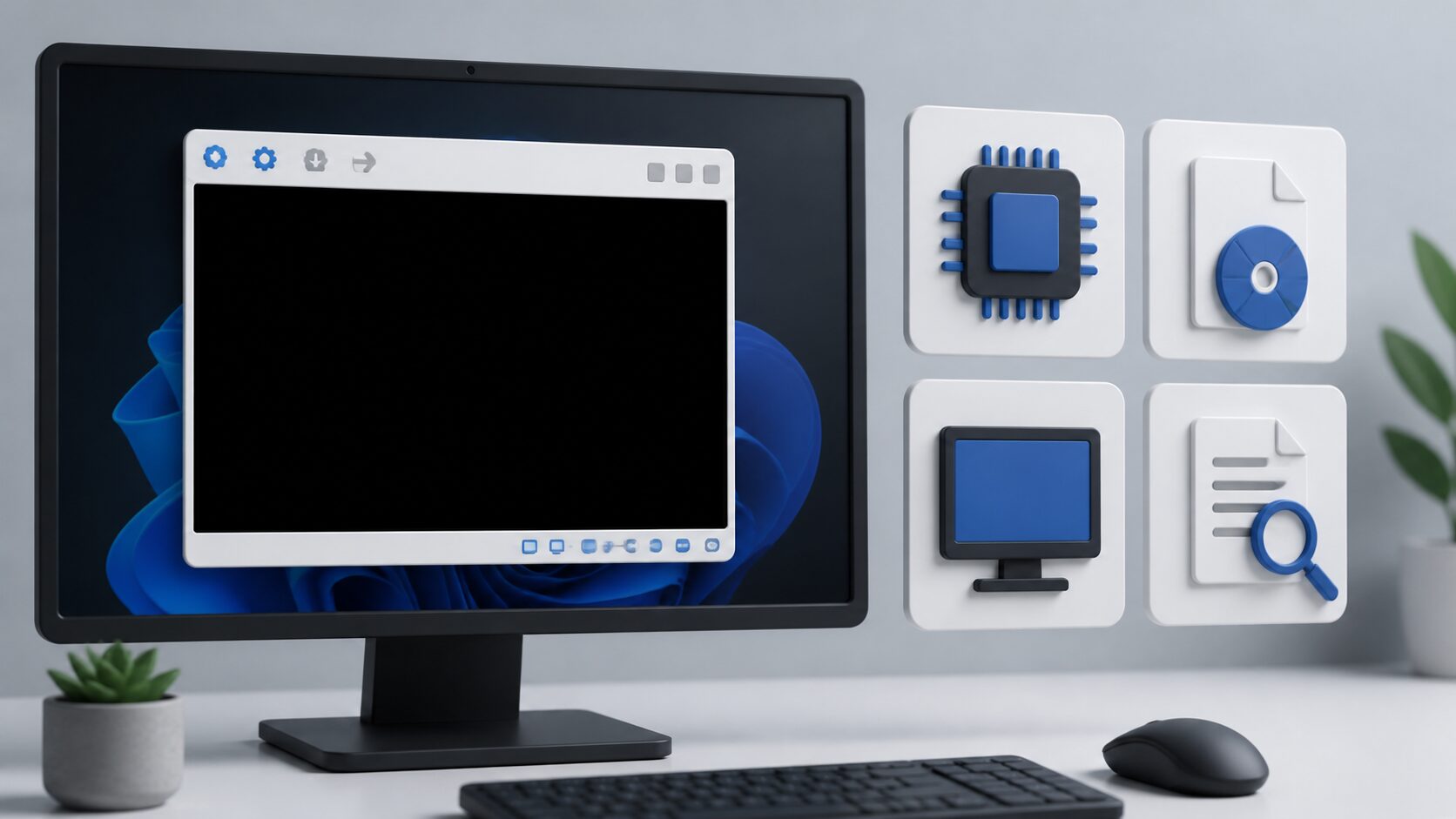 VirtualBoxのWindows 11仮想マシンが黒い画面になる原因を切り分けるイメージ